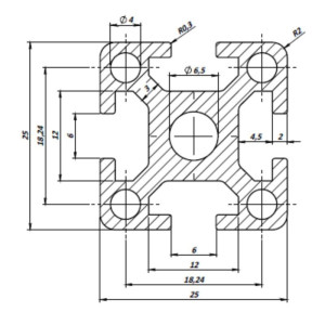 Aluminium Profil 25 × 25 mm Nut 6