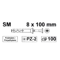 100 Stück KLIMAS Nageldübel mit Senkkopf (8×100 mm), PZ-2