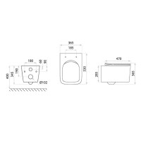 Wand-WC MURYA mit Softclose-Sitz, ohne Spülrand, wandhängend, (335×515×395 mm), glänzend, weiß