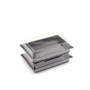 100-400 Stück Sushi-Schalen mit Deckel, Nr. 411 (165×115×20 mm), schwarz/transparent