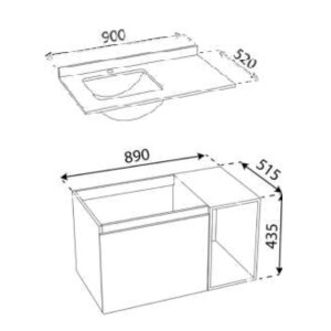 2in1, Waschtischunterschrank KENT WHITE 900  inkl. Unterbauwaschtisch KENT 900 mit Waschtischplatte, wandhängend, weiß