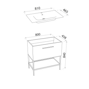 Waschtischkombi, 2-teilig, Waschtischunterschrank BOSTON 800 inkl. Einbauwaschtisch BOSTON 800, wandstehend, schwarz, gold, weiß