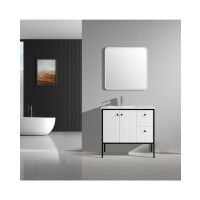 Waschtischunterschrank MIME 900 mit 2 Türen und 2 Schubladen, wandstehend (890×455×830 mm), weiß/schwarz