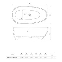 Freistehende Badewanne QUEEN, oval (1700×850×590 mm), 262 Liter, glänzend, schwarz