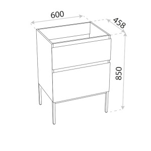 2in1, Waschtischunterschrank TOPEKA 600 inkl. Einbauwaschtisch TOPEKA 600, wandstehend, weiß/schwarz, glänzend