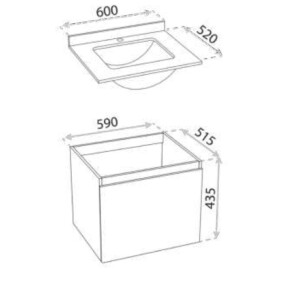 2in1, Waschtischunterschrank IRVINE WOOD 600 inkl. Unterbauwaschtisch IRVINE 600 mit Waschtischplatte, wandhängend, braun, schwarz, weiß