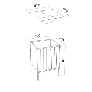 2in1, Waschtischunterschrank MIMIR 600 inkl. Einbauwaschtisch MIMIR 600, wandstehend, weiß/schwarz