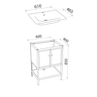 2in1, Waschtischunterschrank AUSTIN 600 inkl. Einbauwaschtisch AUSTIN 600, wandstehend, schwarz/weiß