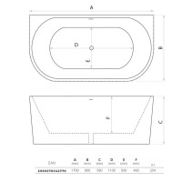 Vorwand-Badewanne OKLAHOMA 1700, ovale Innenform (1700×800×580 mm), 254 Liter, glänzend, weiß