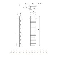 Badheizkörper HERMES BLACK 1390  für Mischbetrieb, Anschluss beidseitig, unten (300×1390 mm), matt, schwarz