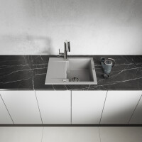 Einbauspüle CHICHI aus Granit mit kleiner Abtropffläche (48 × 58 cm), 1 Becken, grau, matt