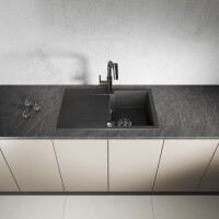 Einbauspüle CHICHI aus Granit mit Abtropffläche (48 × 74 cm), 1 Becken, schwarz, matt