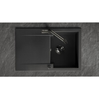 Einbauspüle CHICHI aus Granit mit Abtropffläche (48 × 74 cm), 1 Becken, schwarz, matt
