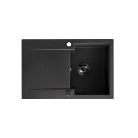 Einbauspüle CHICHI aus Granit mit Abtropffläche (48 × 74 cm), 1 Becken, schwarz, matt