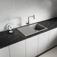 Einbauspüle CHICHI aus Granit mit Abtropffläche (48 × 74 cm), 1 Becken, grau, matt