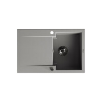Einbauspüle CHICHI aus Granit mit Abtropffläche (48 × 74 cm), 1 Becken, grau, matt