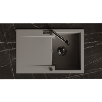 Einbauspüle CHICHI aus Granit mit Abtropffläche (48 × 74 cm), 1 Becken, grau, matt