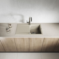 Einbauspüle CHICHI aus Granit mit Abtropffläche (48 × 74 cm), 1 Becken, beige, matt