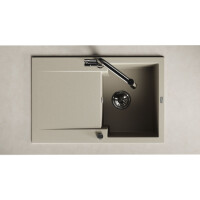 Einbauspüle CHICHI aus Granit mit Abtropffläche (48 × 74 cm), 1 Becken, beige, matt