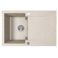 Einbauspüle CHICHI aus Granit mit Abtropffläche (48 × 74 cm), 1 Becken, beige, matt