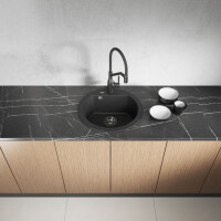 Einbauspüle DAFNE aus Granit (Ø 51 cm), 1 Becken, schwarz, matt