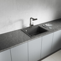 Einbauspüle TAU aus Granit (50 × 57 cm), 1 Becken, schwarz, matt
