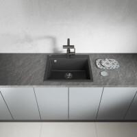Einbauspüle TAU aus Granit (50 × 57 cm), 1 Becken, schwarz, matt