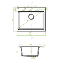Einbauspüle TAU aus Granit (60 × 50 cm), 1 Becken