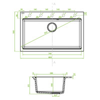 Einbauspüle TAU aus Granit (80 × 50 cm), 1 Becken