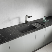 Einbauspüle TAU aus Granit (50 × 90 cm), 1 Becken, schwarz, matt