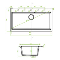 Einbauspüle TAU aus Granit (90 × 50 cm), 1 Becken