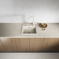Einbauspüle TRZYNASTKA aus Granit (44 × 44 cm), 1 Becken, beige, matt